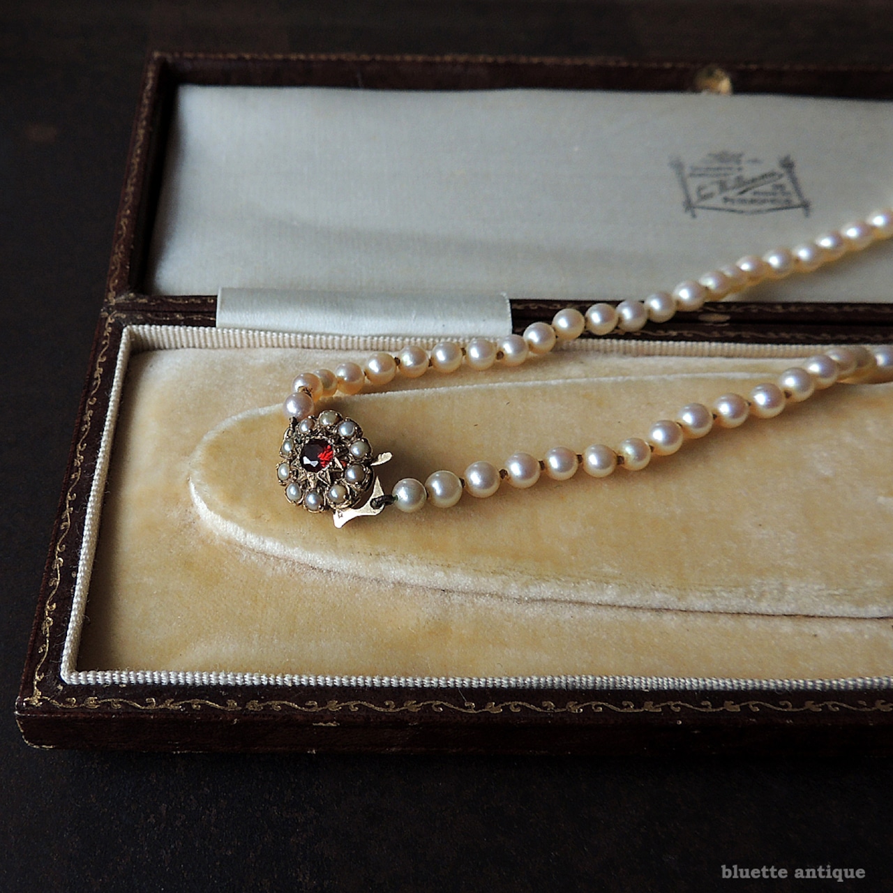 アンティークジュエリー 9ctゴールド アコヤ真珠 天然ロードライトガーネット ネックレス(ソーティングメモ付)