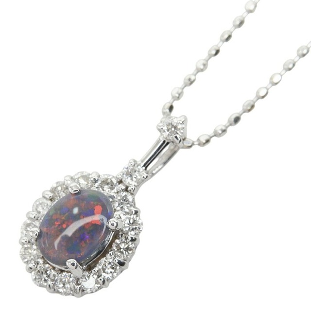 K18WG ホワイトゴールド ブラックオパール ブラックオパール0.39ct ダイヤ0.25ct ペンダント ネックレス レディース 【中古】