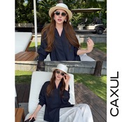 Relaxed V-Neck Linen Shirt/2color