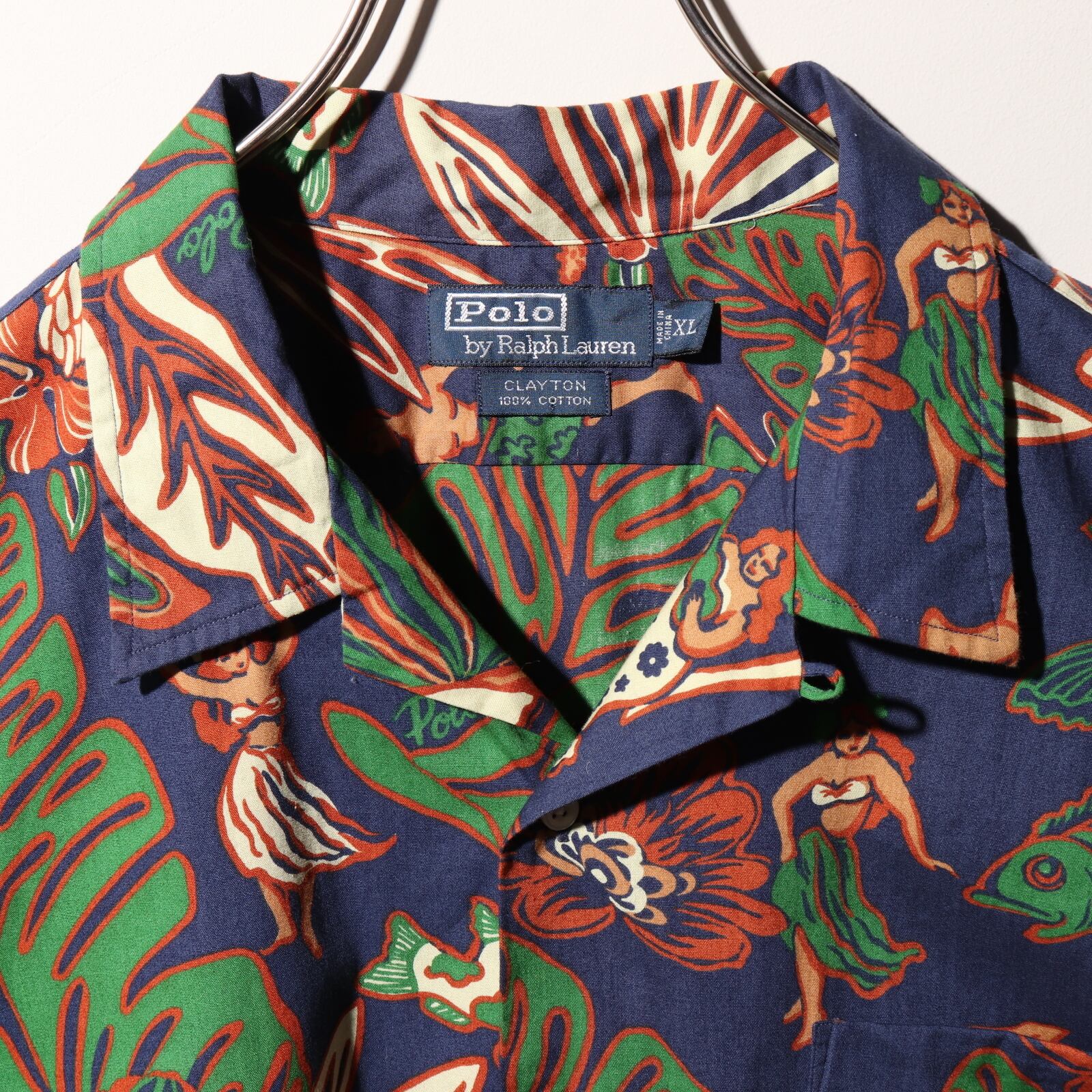 極美品 XL 半袖開襟 アロハ シャツ ポロラルフローレン 総柄 ネイビー  