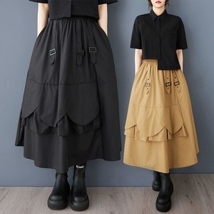 SOLID BELT FLAP TRIMMED A-LINE LONG SKIRT 2colors M-11593