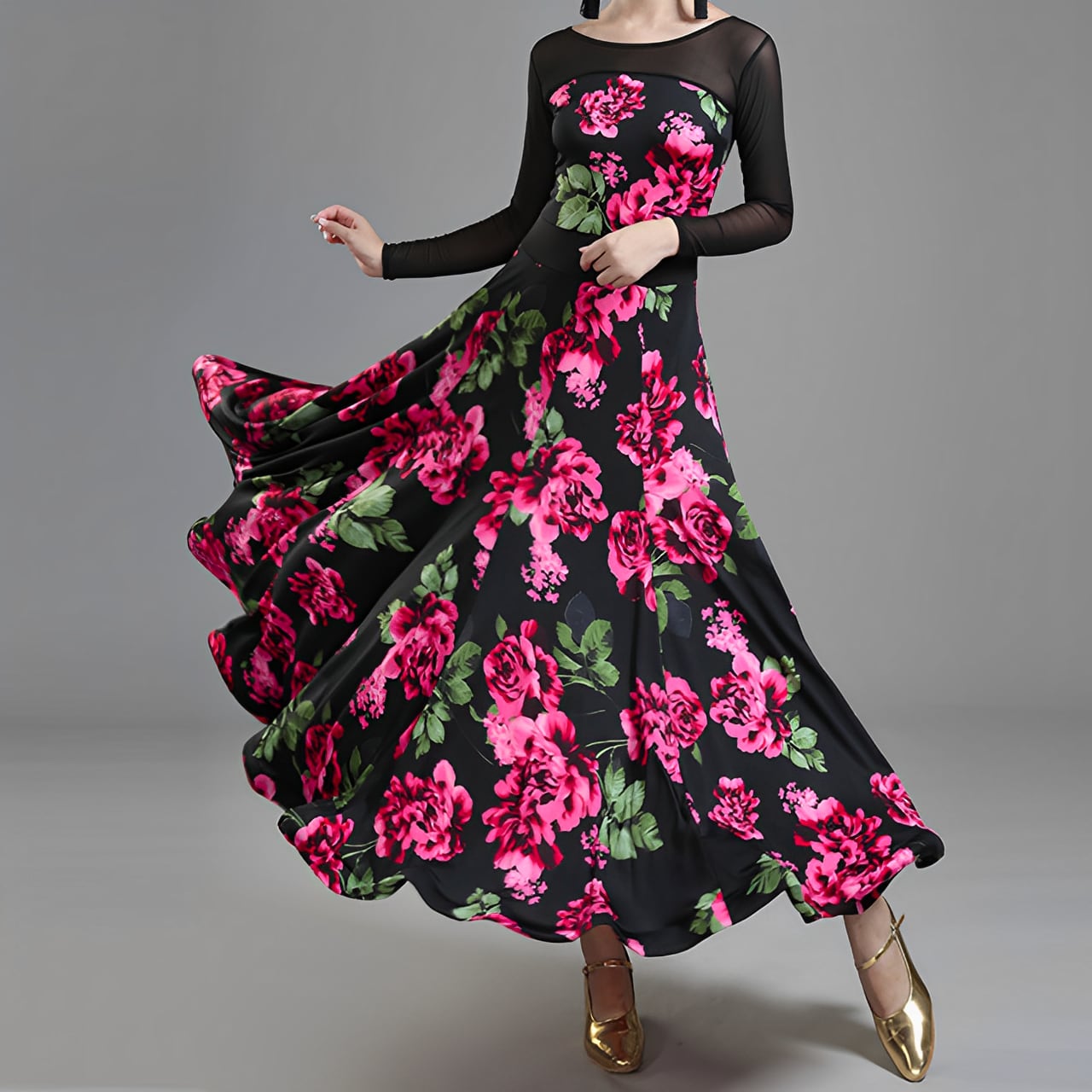 エレガント ローズデザイン ロングドレス ds0619