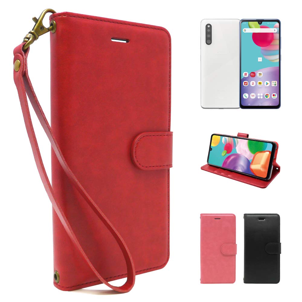 シズカウィル Galaxy A41 用 手帳型 ケース カード収納あり PUレザー ビンテージストラップ付 クイーン RED QUEEN