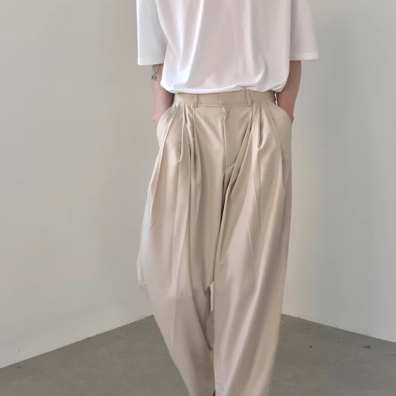 ルーズ立体プリーツモードパンツ　0780