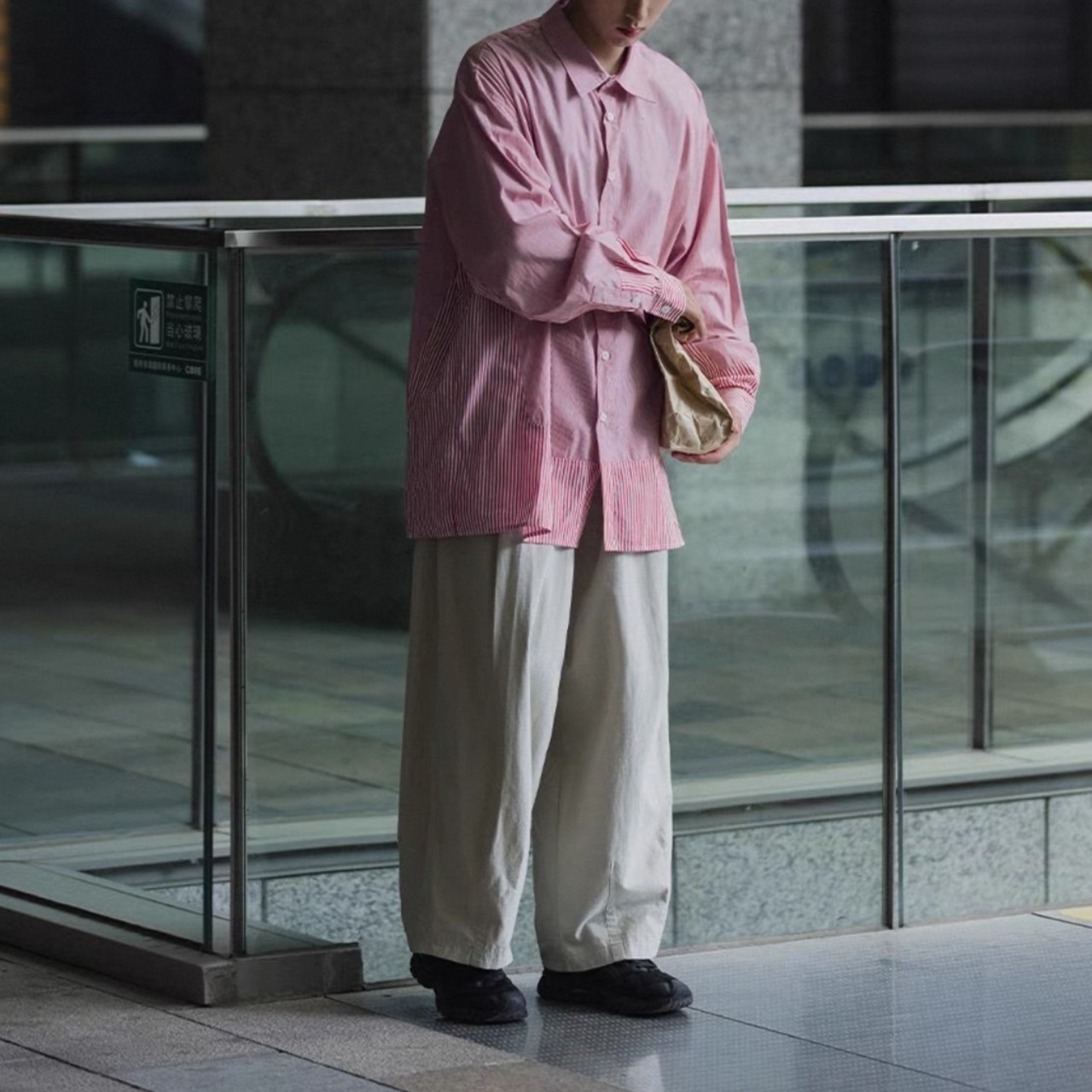 Two-tone striped oversized shirt 0470 - 9