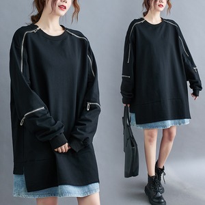 ROUND NECK A-LINE FAKE-2-PIECE PULLOVER MINI DRESS 1color M-6186