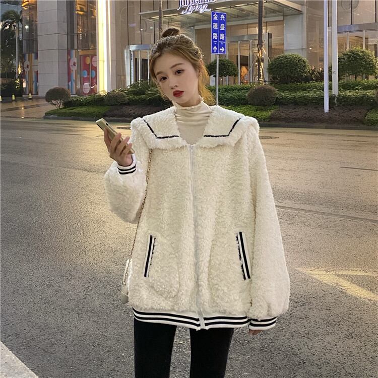 お買い得TimeSALE実施中 韓国版ゆったりするチェスターコート学生 ジッパー 可愛いラペル 厚手