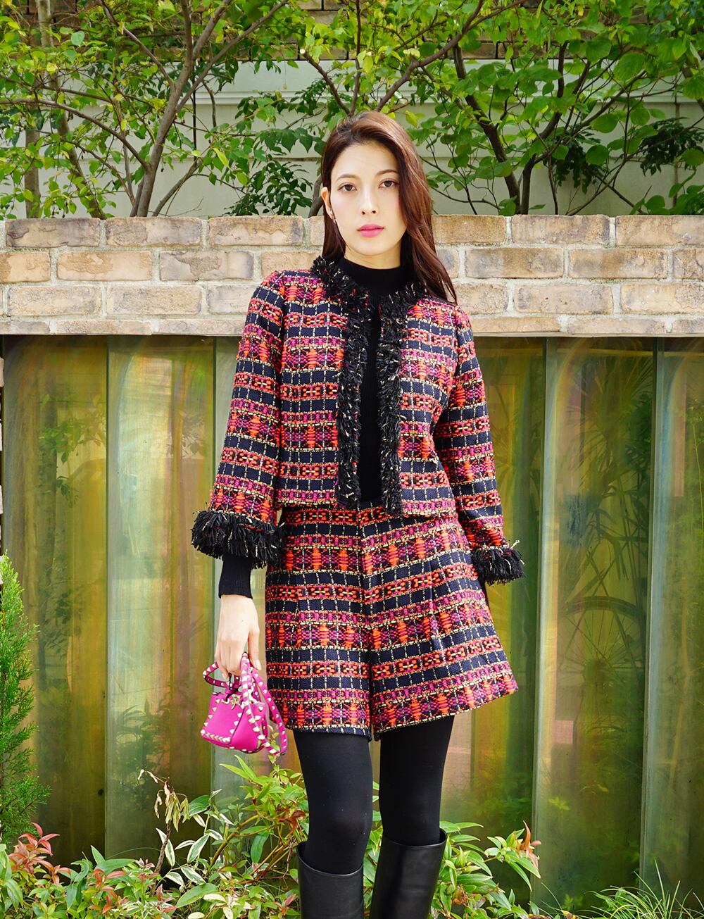 フリンジデザインツイードジャケット orange | amin pur