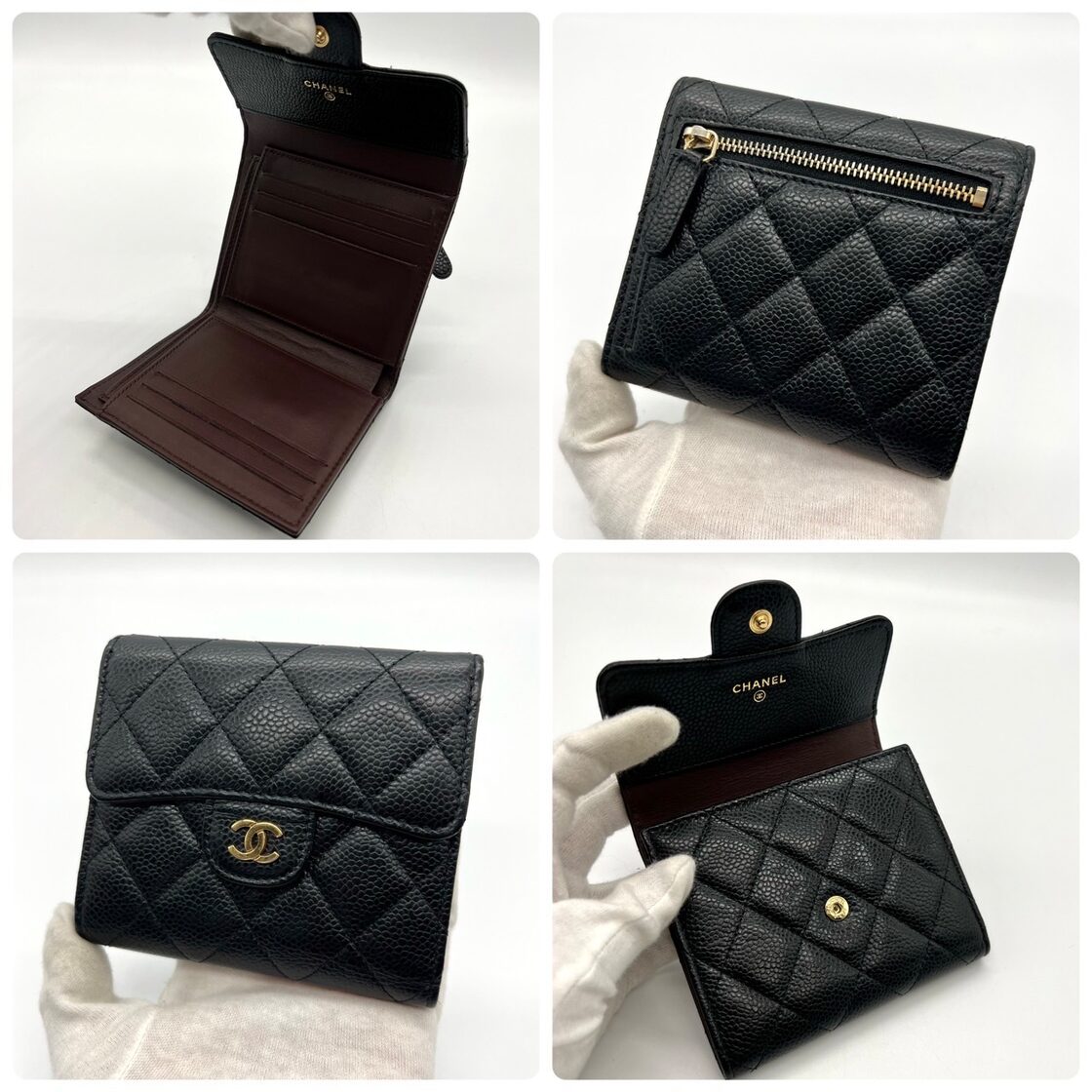 美品！CHANEL シャネル キャビアスキン マトラッセ 折り財布 ブラック  