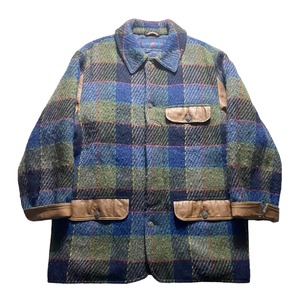 vintage LES COPAINS leather switching check coat