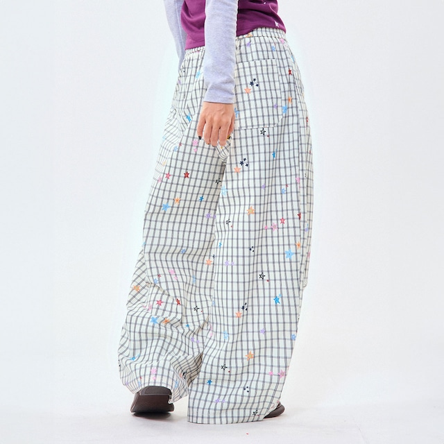 チェックスタープリントワイドパンツ R00868