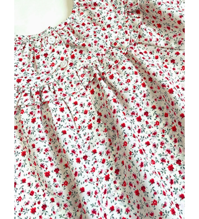 Wリボンパフスリーブブラウス〈Red flower〉