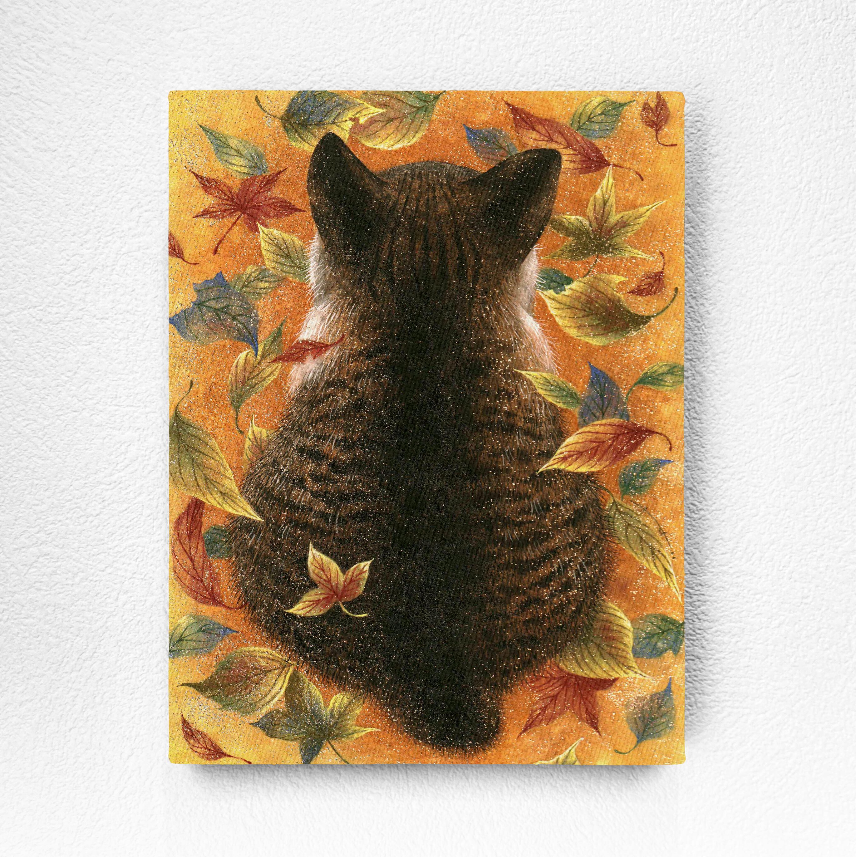 原画 絵本 猫 パネル張り 星月猫☆アート「新入り会議」絵画 木製パネル貼り SMサイズ複製画