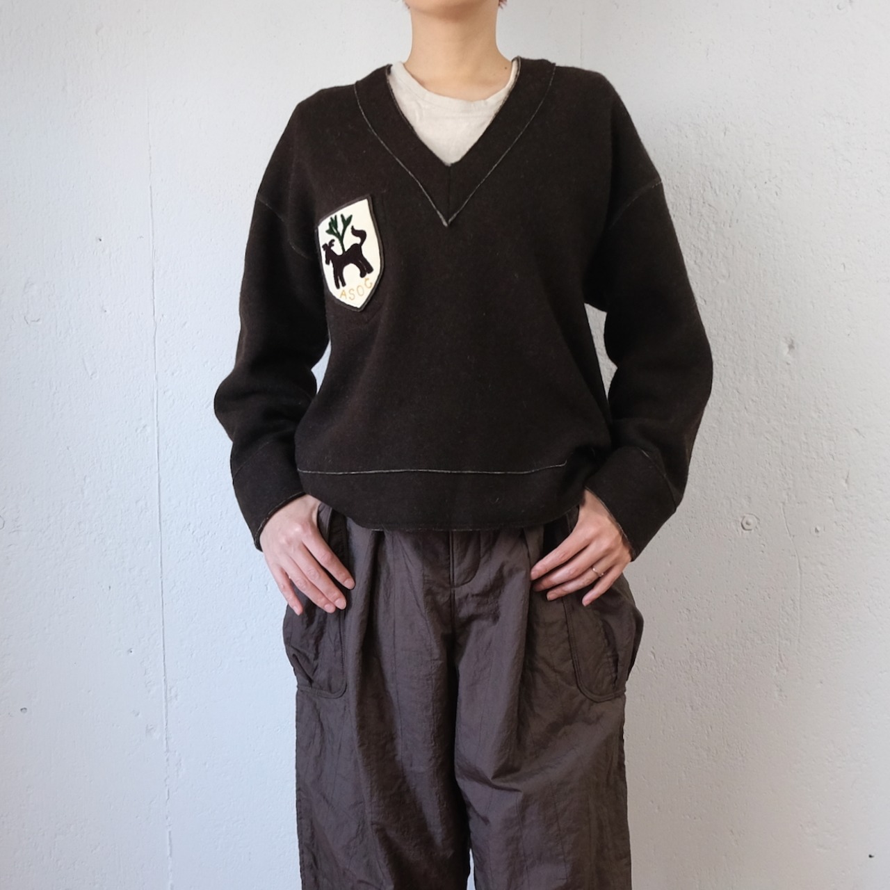 ASEEDONCLÖUD(アシードンクラウド)Student dormitory pullover リバーシブルカットソー（表=ダークブラウン/裏=杢グレー）