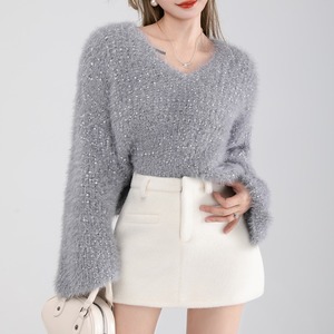 glitter v-neck oversize knit m0985