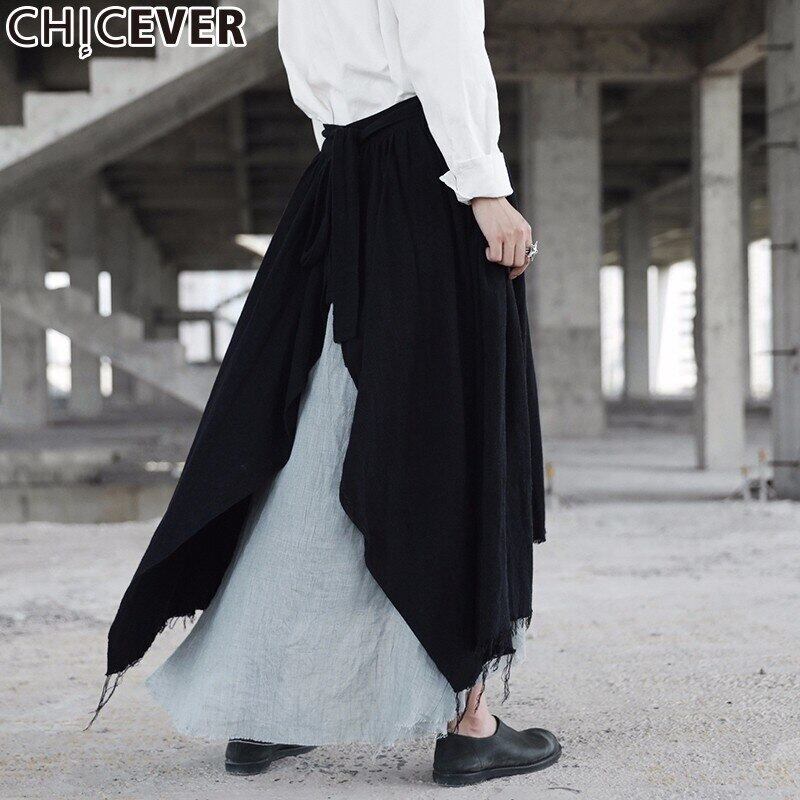 CHICEVERヴィンテージパッチワークテルミディスカート女性ルーズビッグサイズウエスト非対称秋のスカート オータム 秋物 ビンテージ 6base542850192222