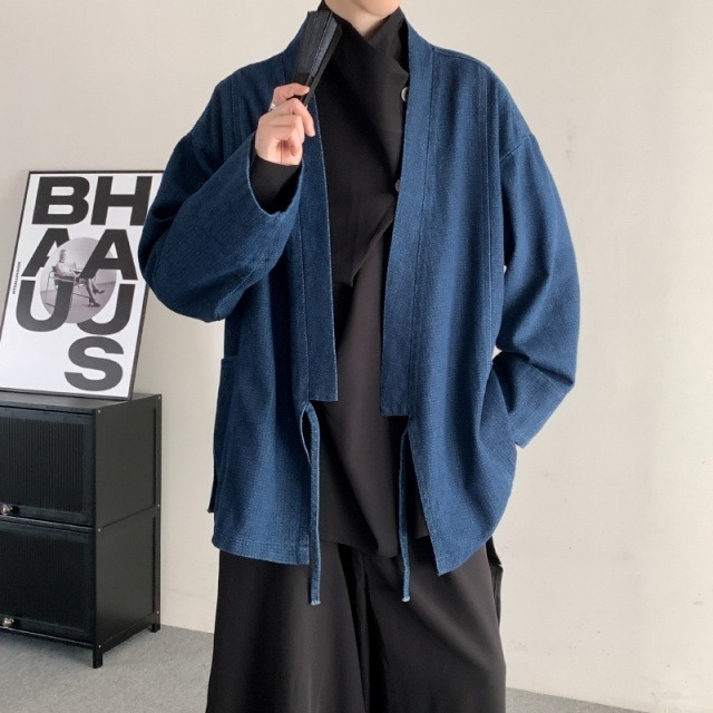 予約販売】 ジャケット デニム アウター ネイビー 紺 ガウン 和モダン 