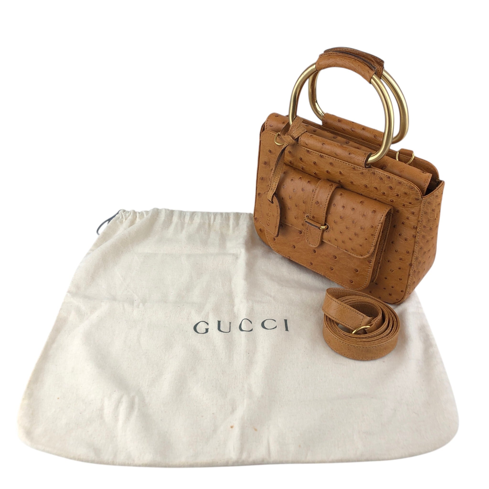 GUCCI グッチ ハンドバッグ ブラウン オーストリッチ 2way メタル