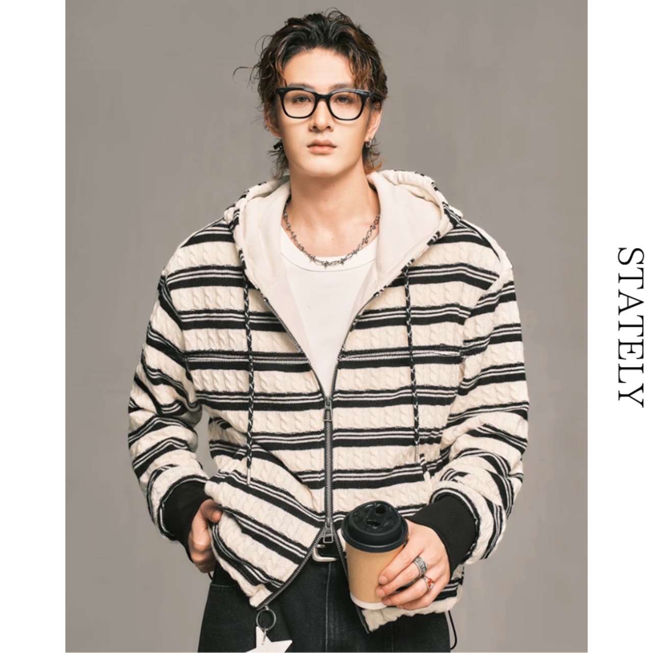 Cable Stripe ジップアップフーディー/4color__T09・画像7