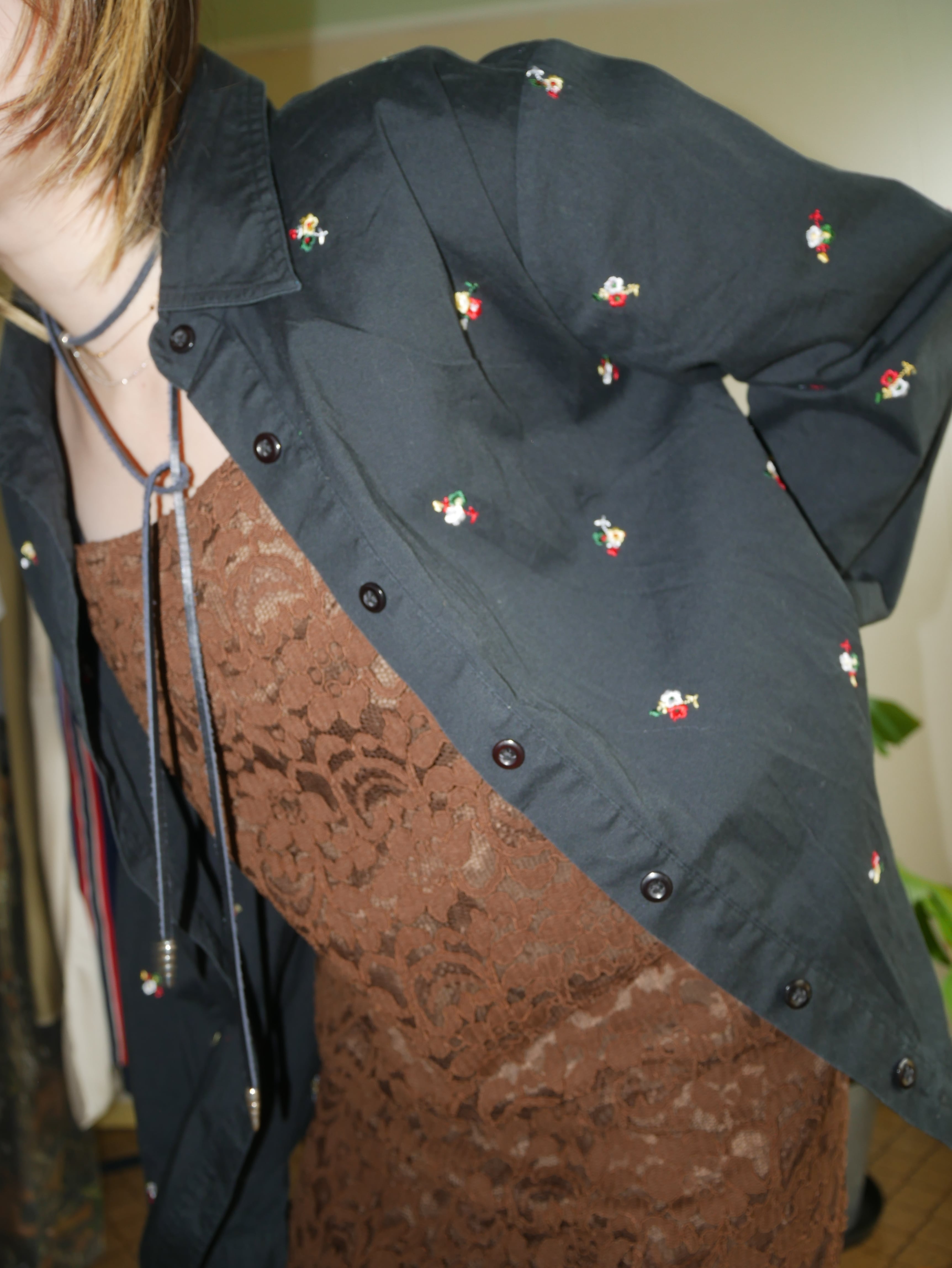 Austria "h.moser" Black Floral Embroidered Shirt
