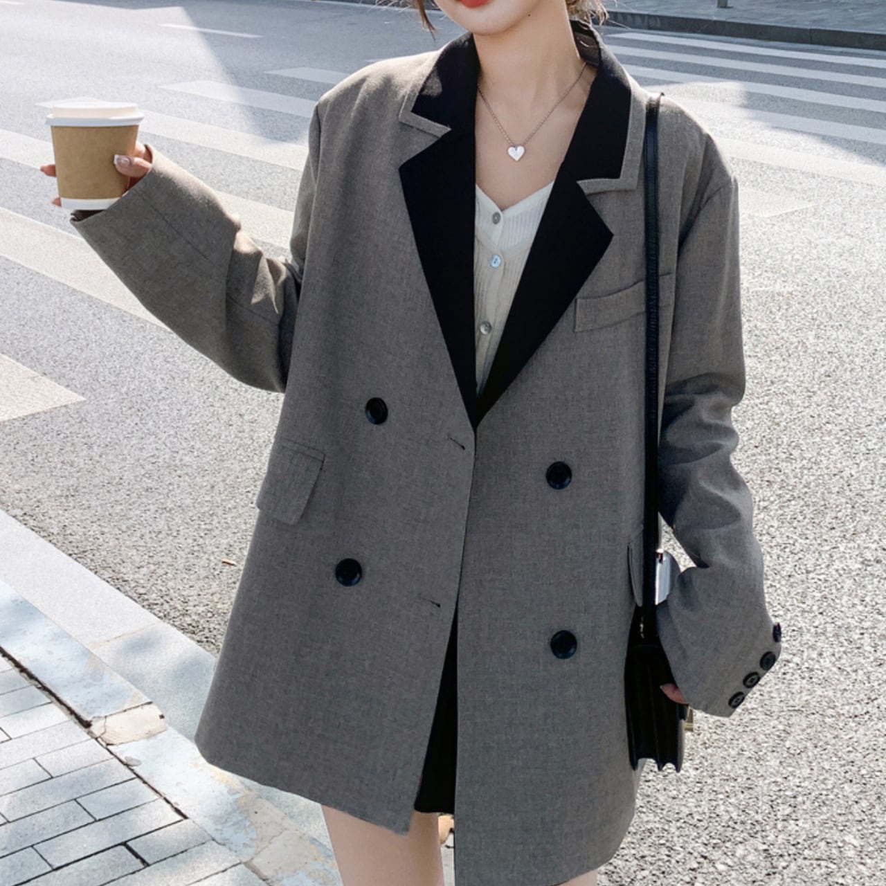 Contrast color double-breasted jacket S580