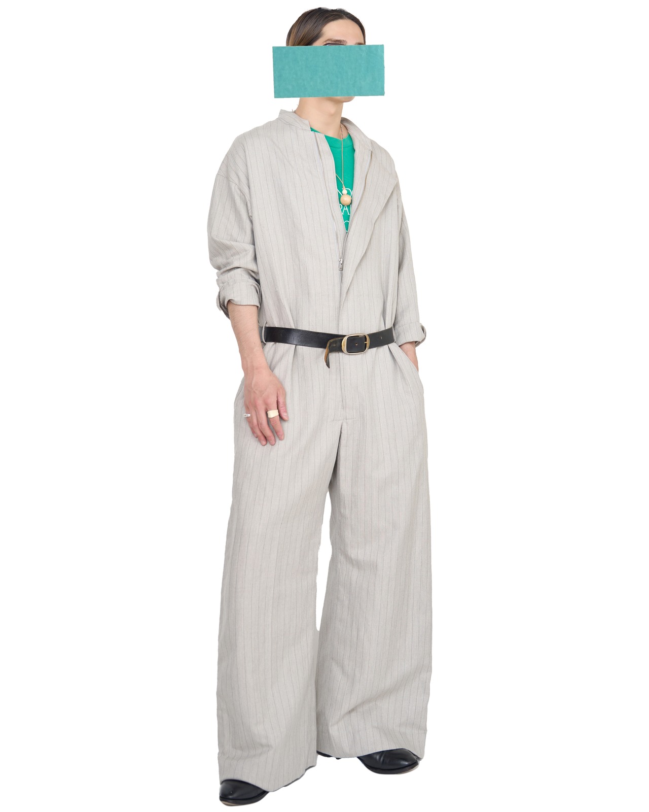 m's braque "ASSYMMETRIC ONE-SIDE LAPEL JUMP SUIT 〔NATURAL STRIPE〕"