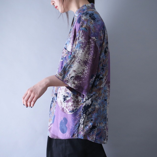 "GOOUCH" beautiful coloring full noise art pattern loose silhouette h/s shirt