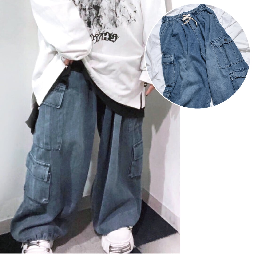5/7 完売Lサイズ再入荷！】50%OFF ゆるだぼ☆デニムBIGカーゴパンツ