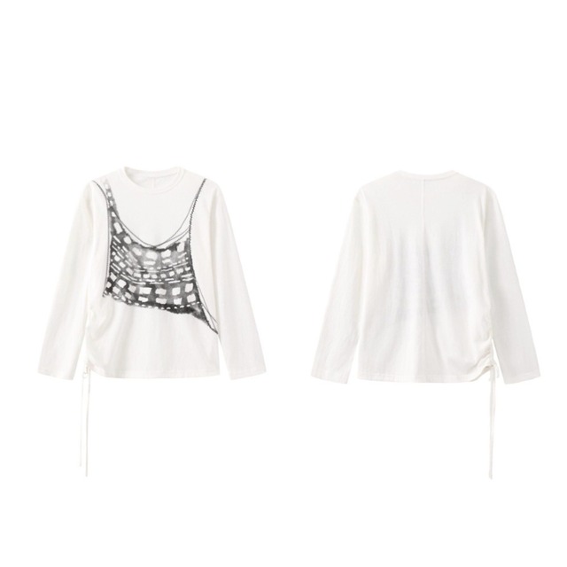 Graphic print ruched long T-shirt C1599