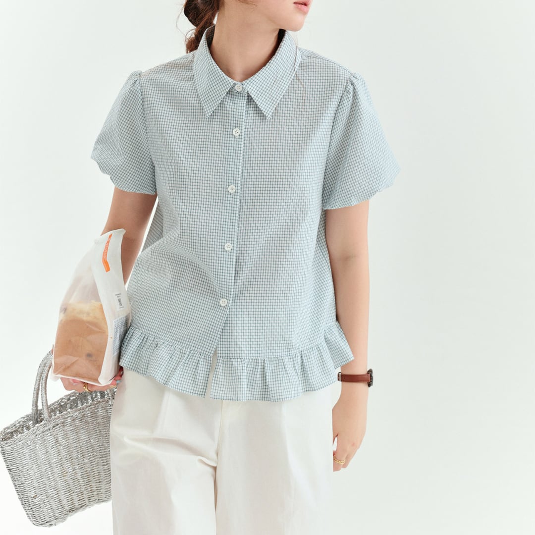 gingham frill blouse