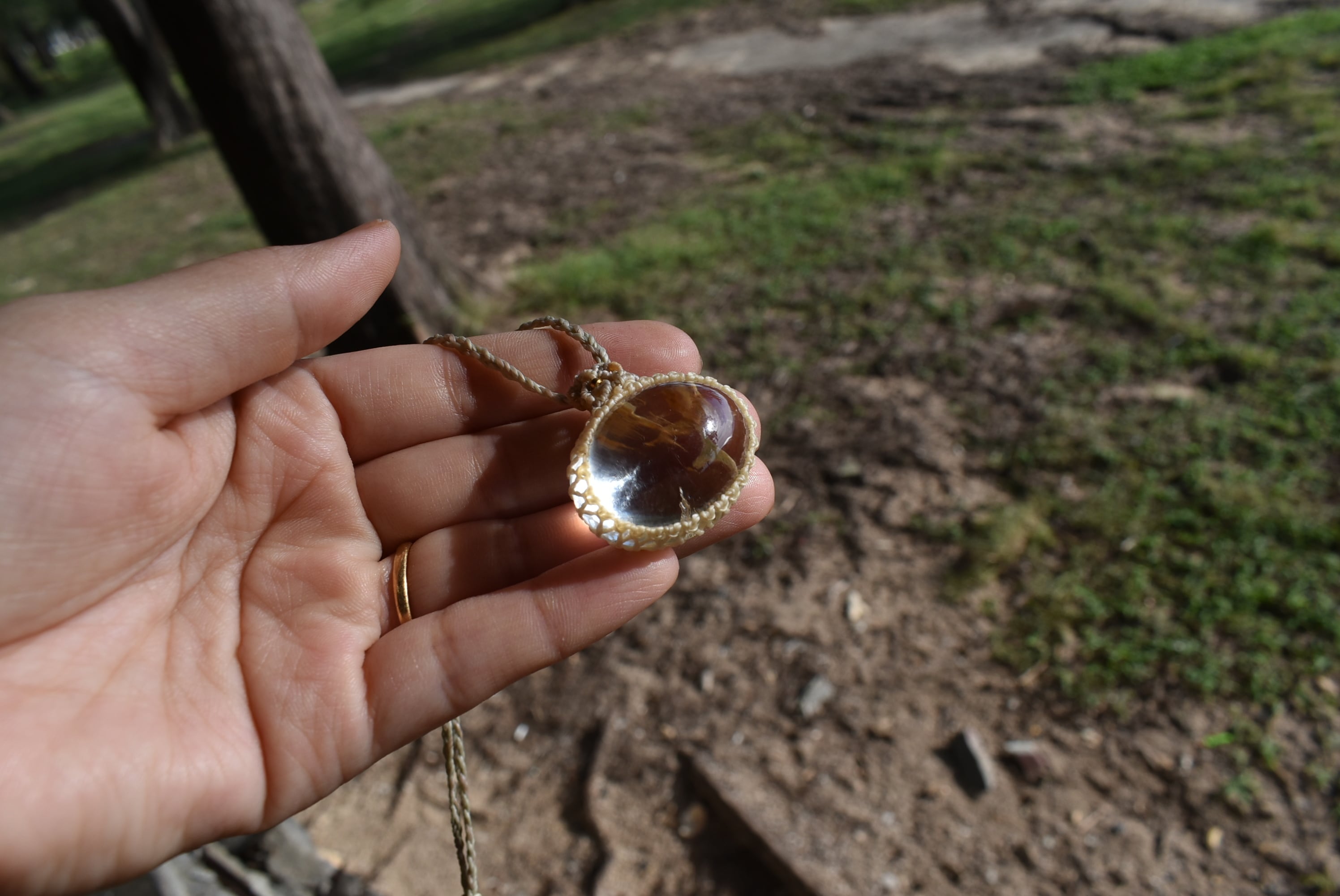 透き通る奇跡★鹿の角★ガーデンクォーツ シンプルマクラメペンダントgarm063