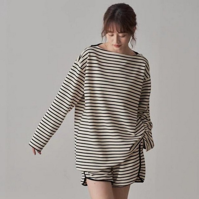 top striped t-shirt suit pants set【20230914026】
