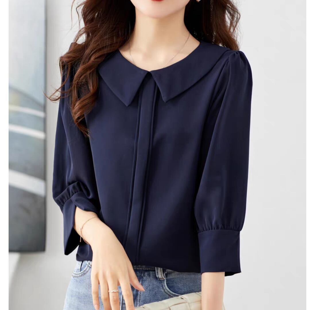 hue DAY TO EVENING ヒュー パフスリーブブラウス ネイビー hue DAY TO EVENING ヒュー パフスリーブブラウス ネイビー