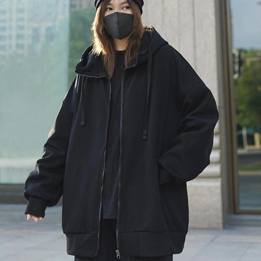 アウター ロング ジップ パーカー 長袖 背面 プリント モード系