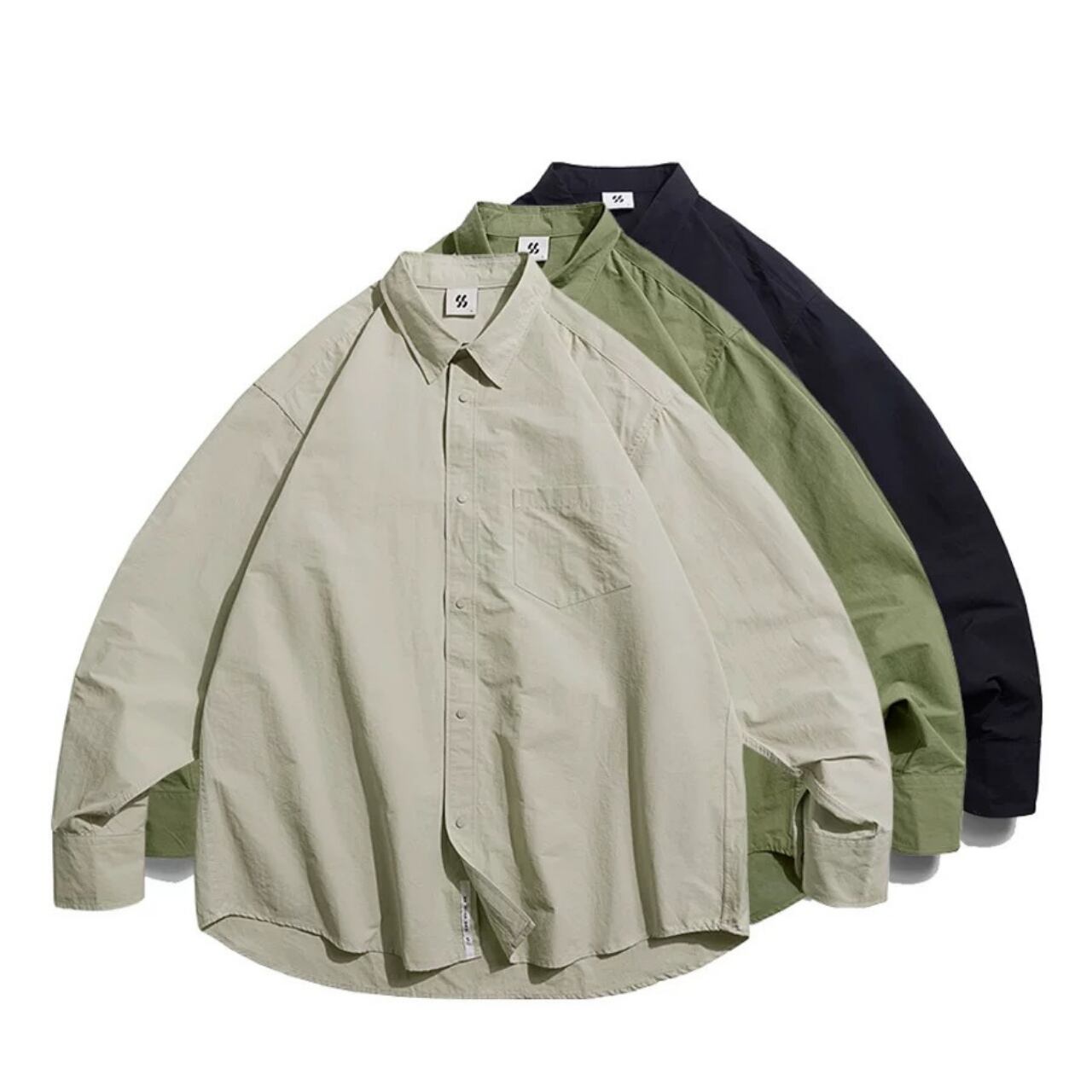 Patch pocket straight hem long sleeve shirts 3colors 00132