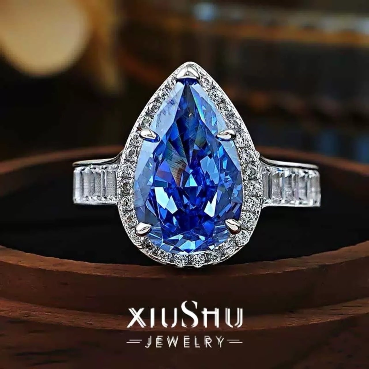 人工タンザナイト ドロップ ブルー 青 4.5カラット 高炭素ダイヤモンド