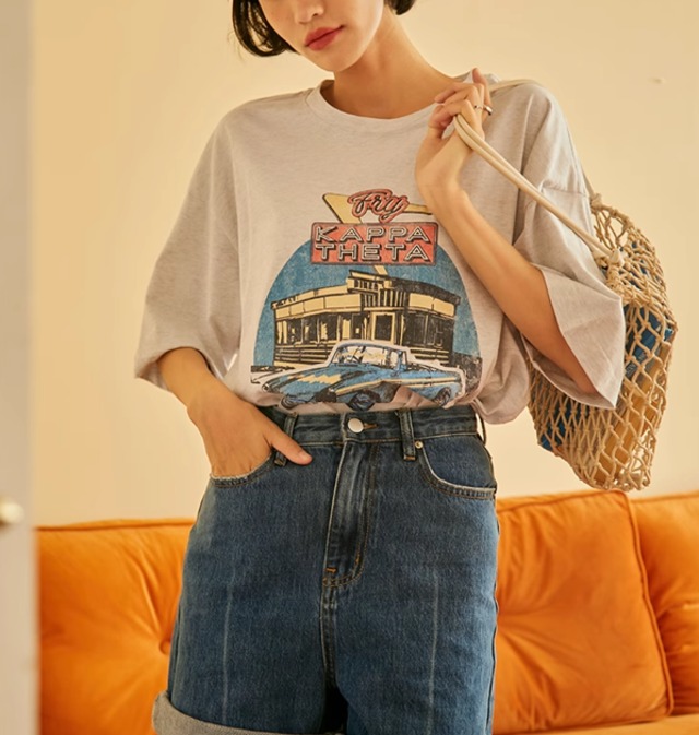 retro print big t-shirt 2colors【2024042101】