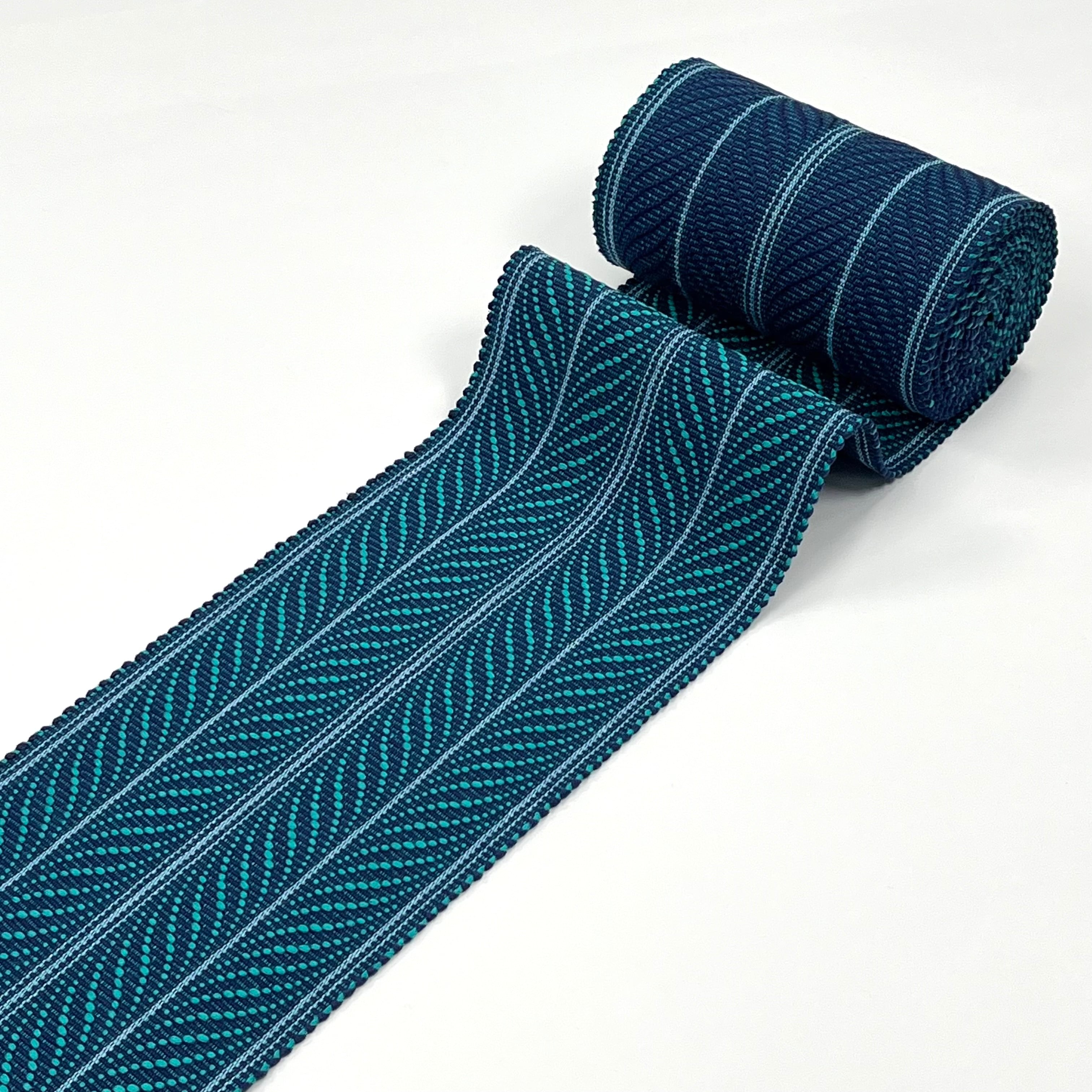 首里花織 半幅帯 濃い青緑 紺青色 綿麻（端処理込み） 4RK31037  