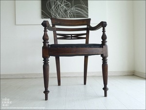 チークレザーアームチェアBK ダイニングチェア イス 椅子 皮張り 本皮 肘掛け椅子 ブラックレザー 銘木 総無垢