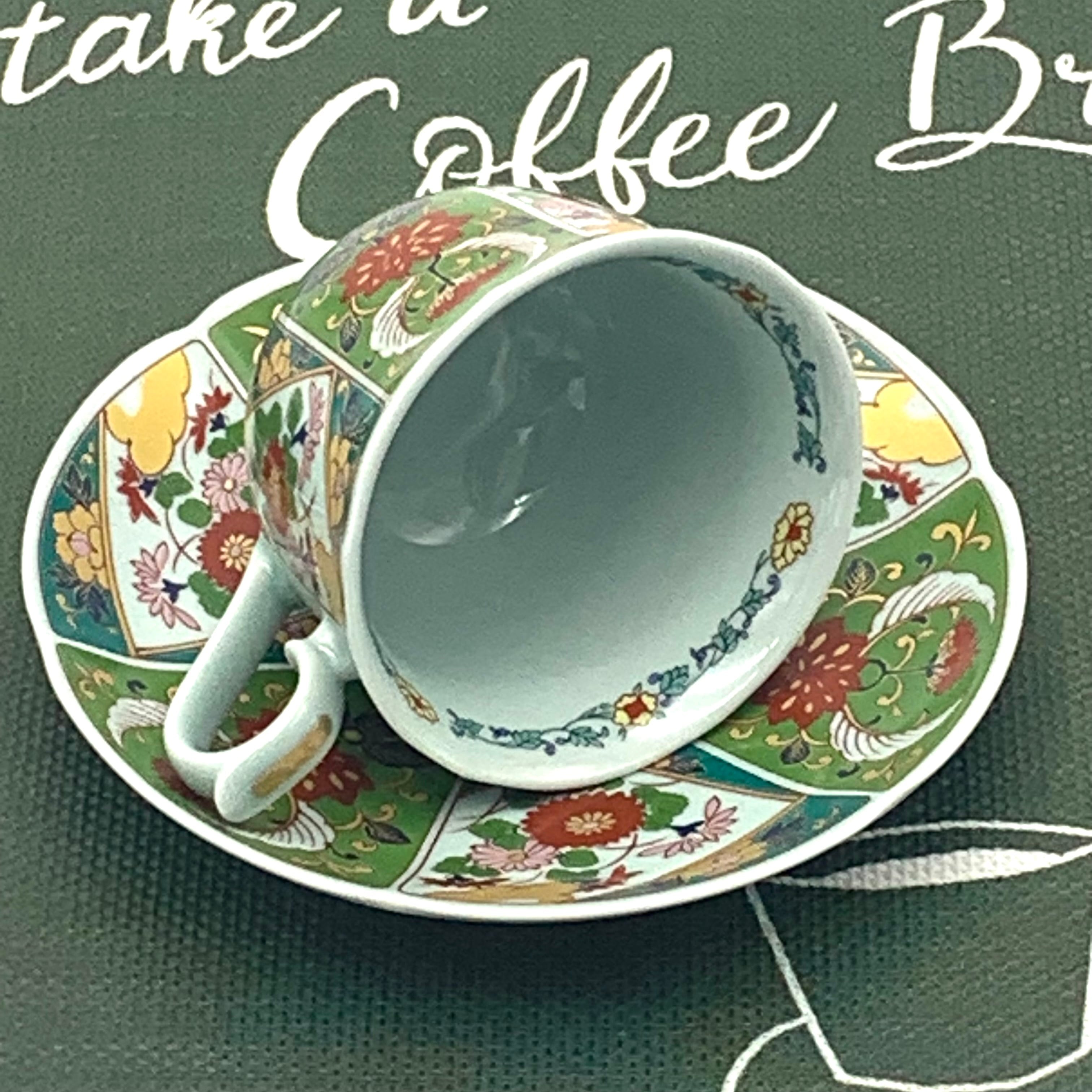 波佐見焼 錦古伊万里緑彩牡丹絵 珈琲碗皿 カップ＆ソーサー | 有田焼