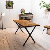 Old wood & X edge  legs work desk