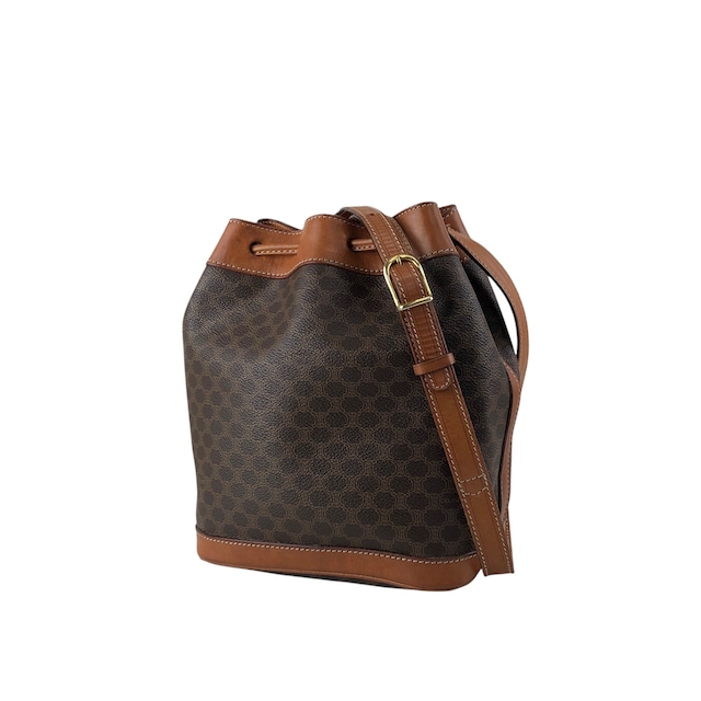 CELINE セリーヌ マカダム ショルダーバッグ ブラウン PVC レザー 巾着 vintage ヴィンテージ オールド tinzim