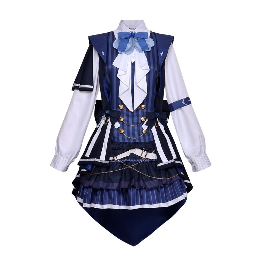 星夜を駆ける蒼の楽章 燕尾ストライプ切替フリルアイドル衣装8点セット