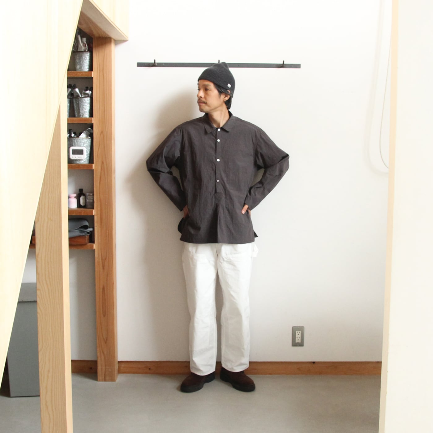 ENDS and MEANS/エンズアンドミーンズ Nizza L/S Shirts (Charcoal