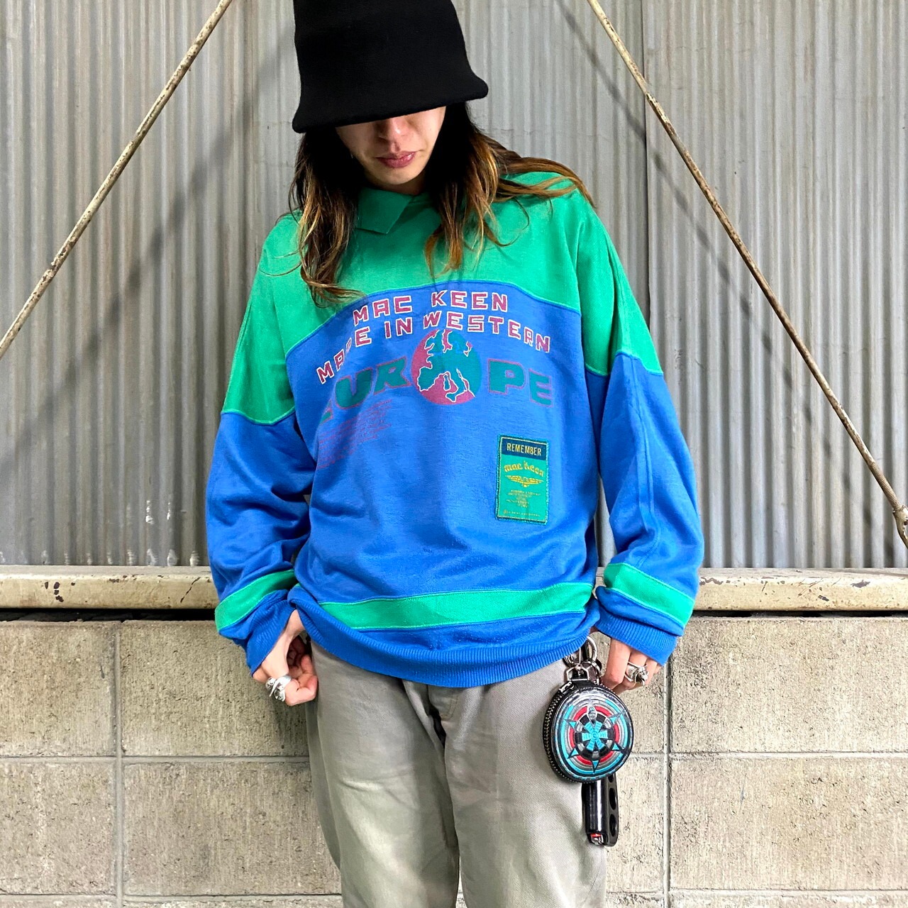 80年代 MAC KEEN イタリア製 切り替えデザインスウェット メンズL 古着 