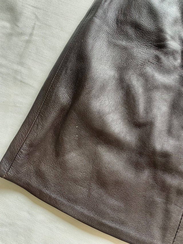 80s-90s Real Leather Tight Skirt / Dark Brown