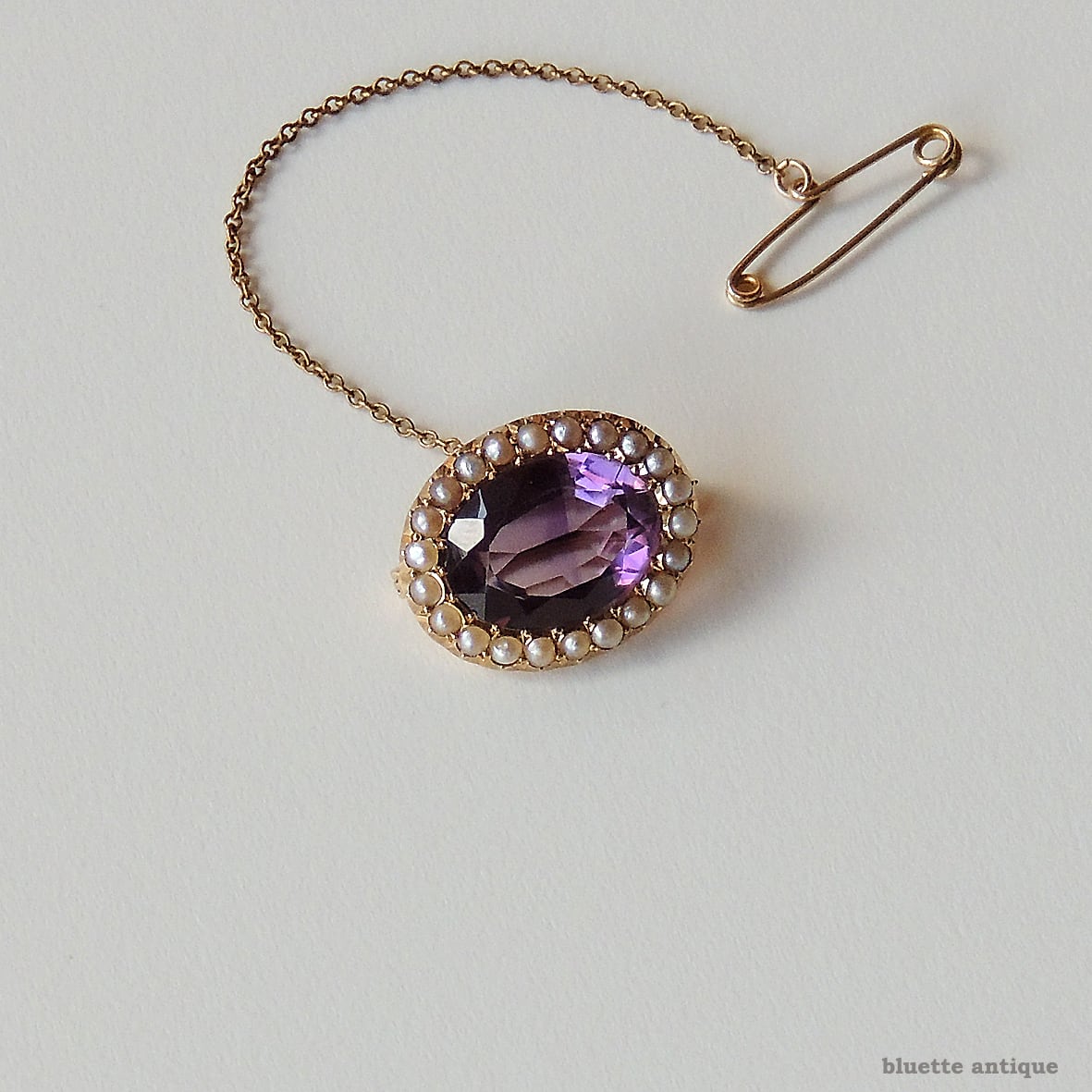 英国アンティークジュエリー 15ctゴールド 天然アメシスト 真珠 レース