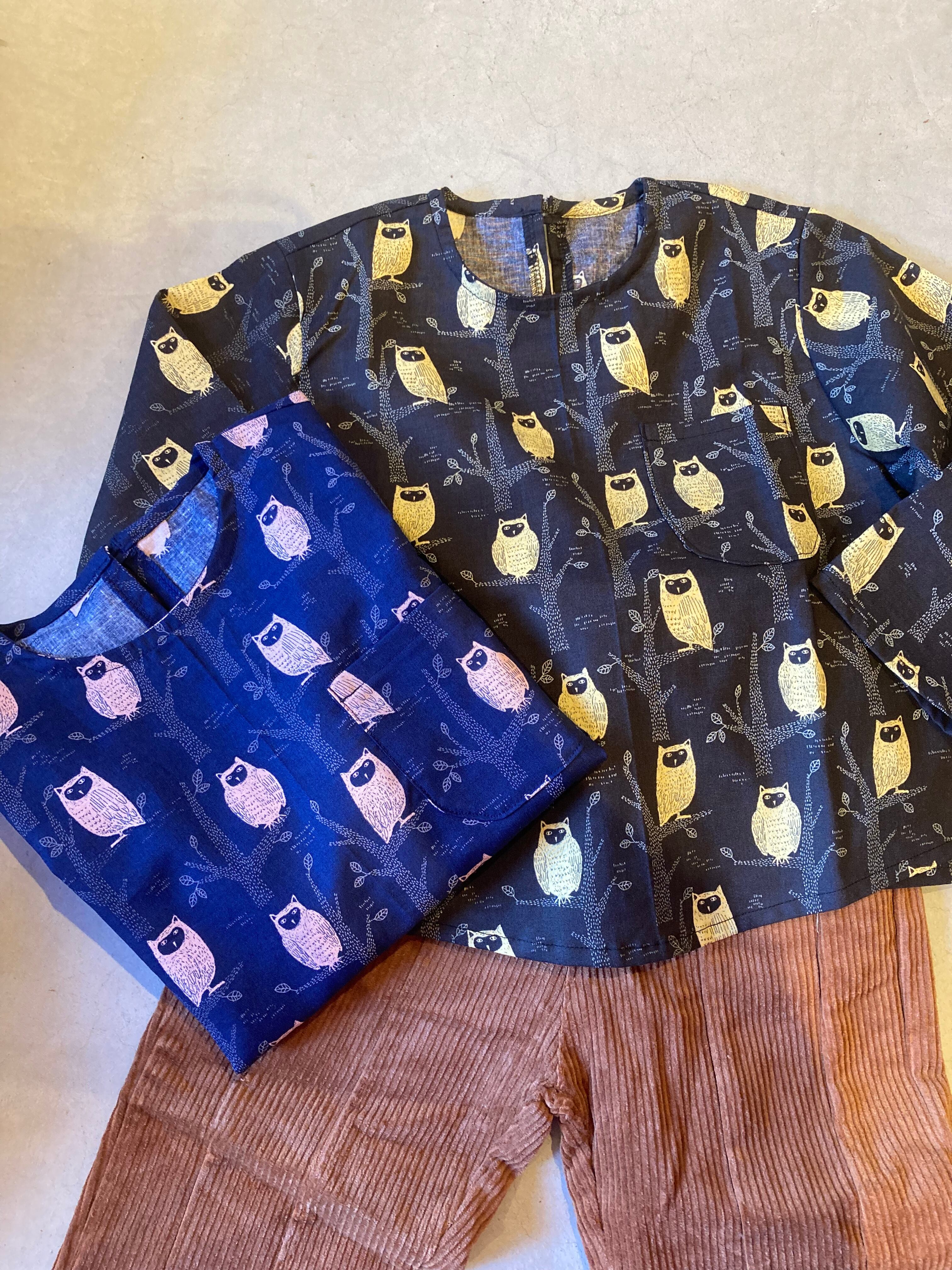 ふくろう柄 シンプルシャツブラウス