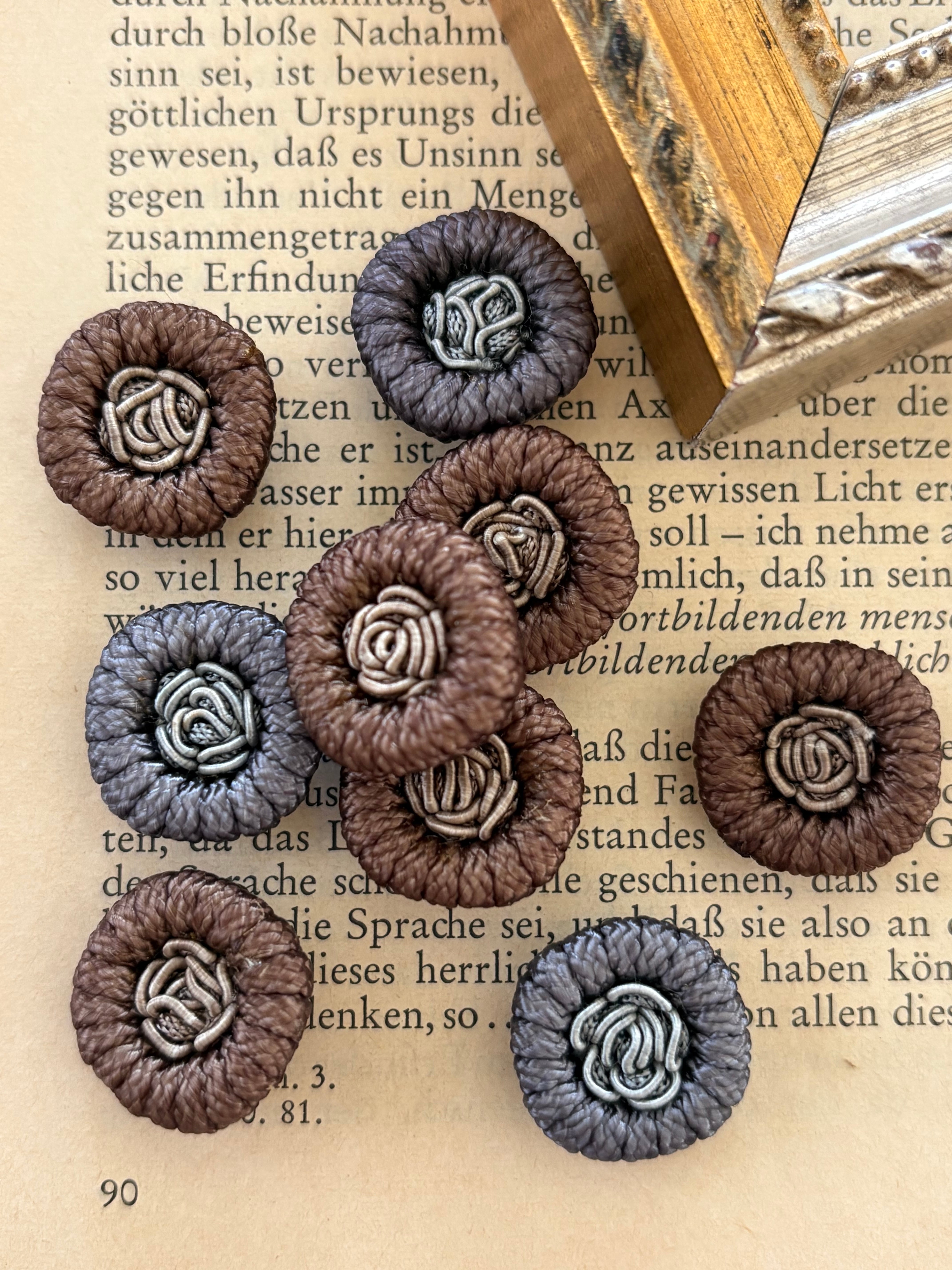 18mm Japanese ヴィンテージボタン コードボタン グレー/ブラウン デッドストック アクセサリーパーツ 装飾材 カルトナージュ