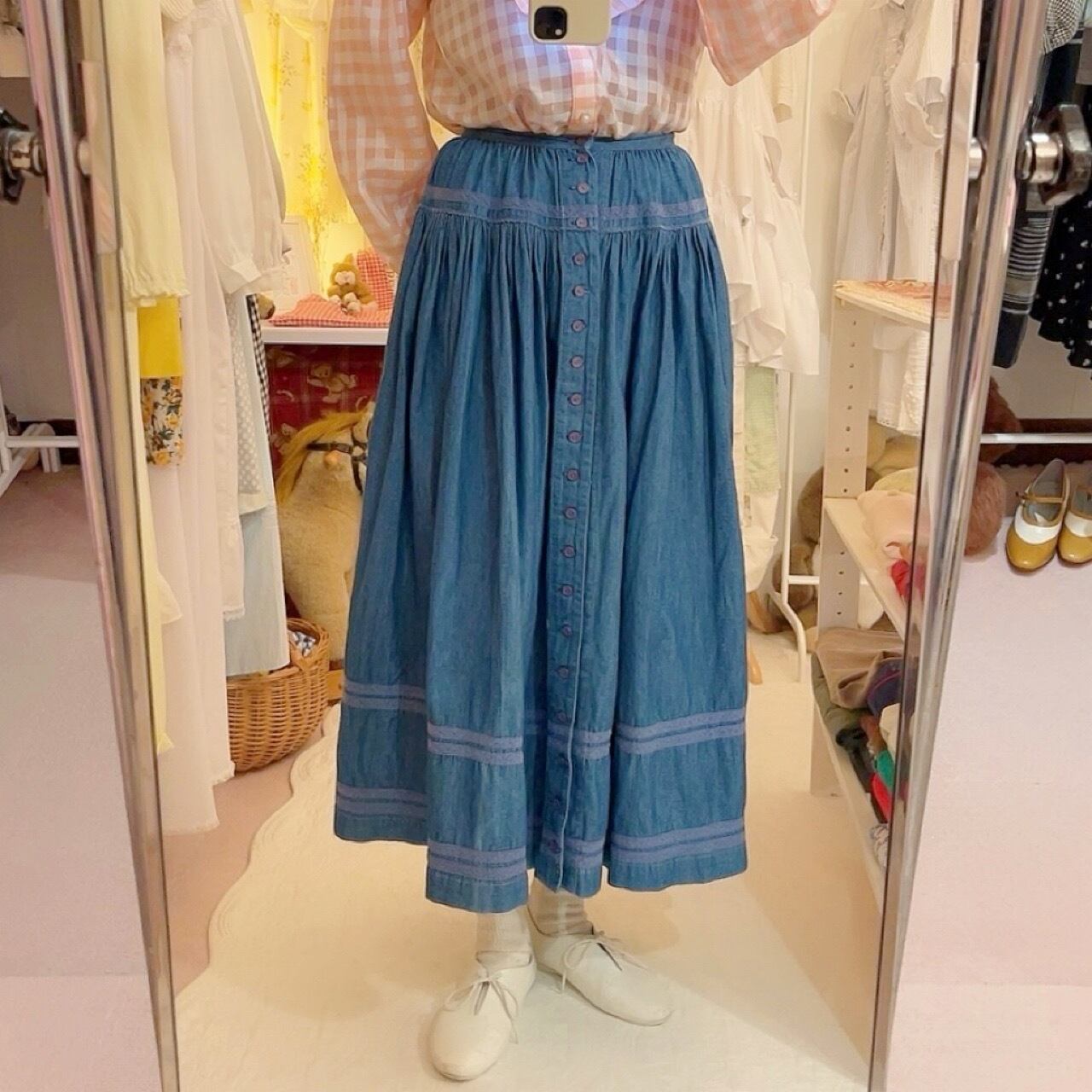 PINKHOUSE / denim lace tiered skirt